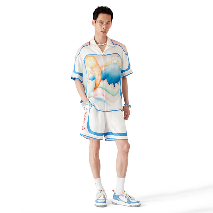 casablanca volcano print silk short sleeve shirt & shorts